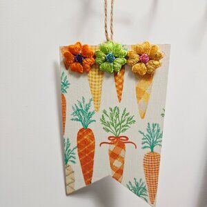 Handcrafted Decoupage Easter Carrots Wooden Hang Tag Tiered Tray Home Decor